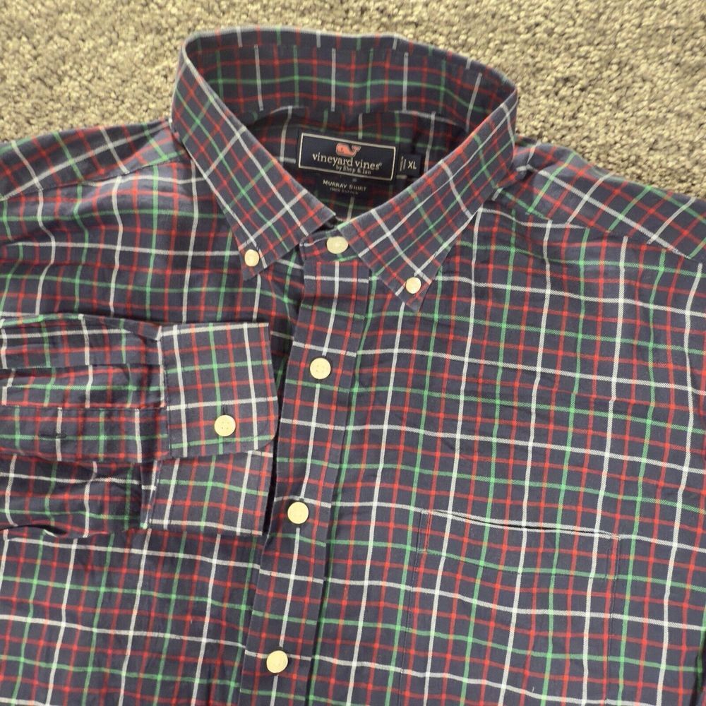 Vineyard Vines Shirt Men's‎ XL Navy Plaid Whale Long Sleeve Button Down Murray